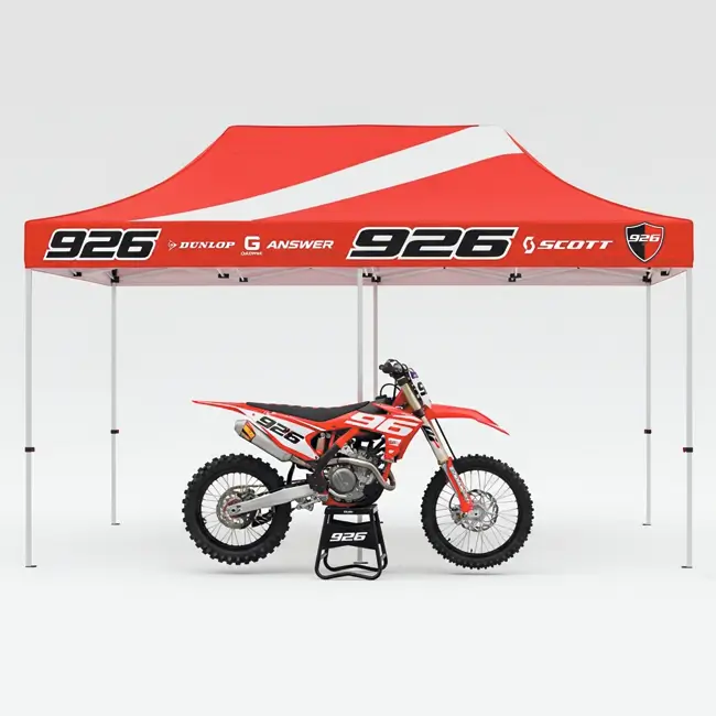 屋外テント。防水仕様で頑丈な骨組みを採用。日除け効果があり、学校や販売イベントに最適な業務用モデル